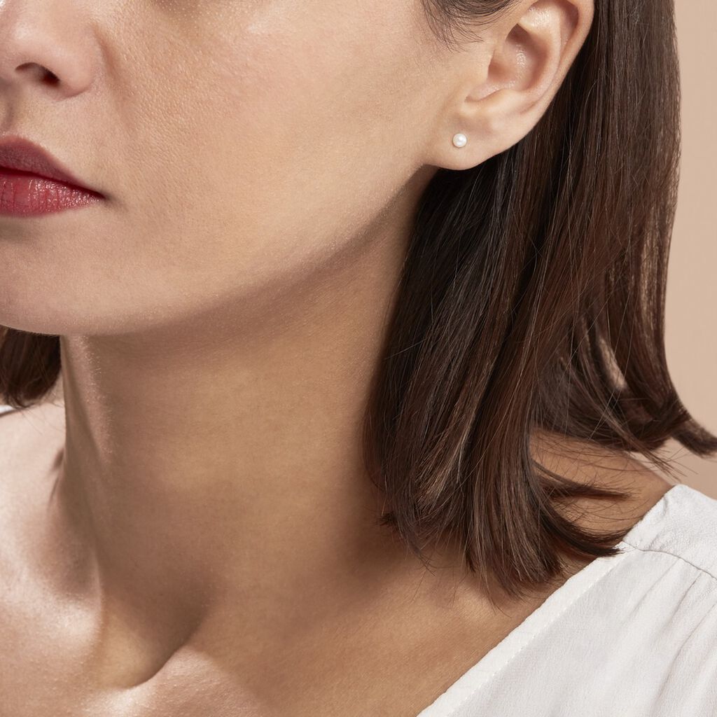 Boucles D'oreilles Puces Suki Rondes Nacres Or Jaune Perle De Culture
