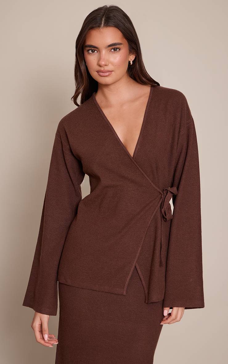 Chocolat Cardigan Cache-cœur À Manches Longues
