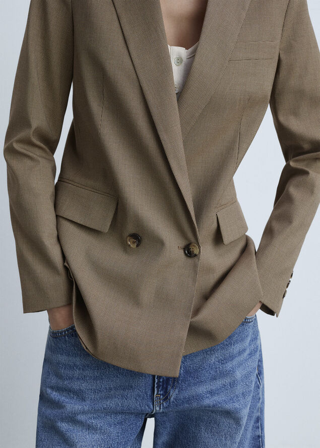 MANGO Crows foot double breasted blazer Dark brown