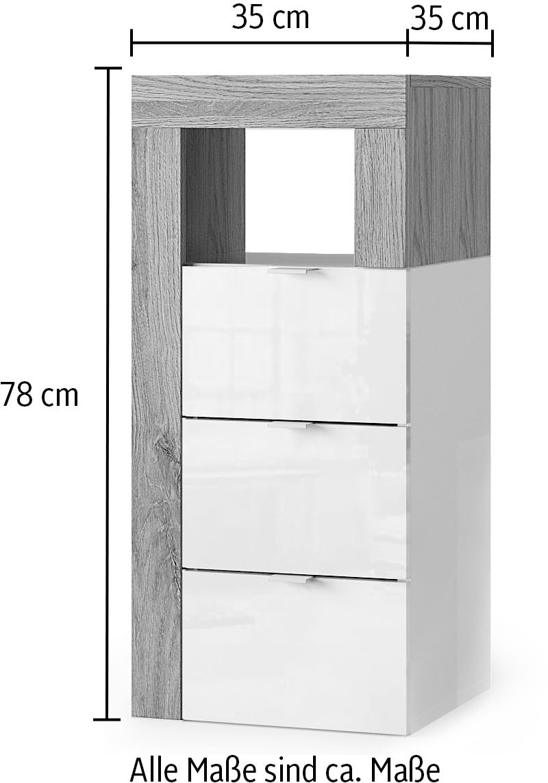 welltime Unterschrank »Hamburg Höhe 78 cm, Breite 35 cm, Badkommode mit 3 Schübkästen,« Badezimmerschrank, dekorativer Rahmen, offenes Fach, Metallgriffe