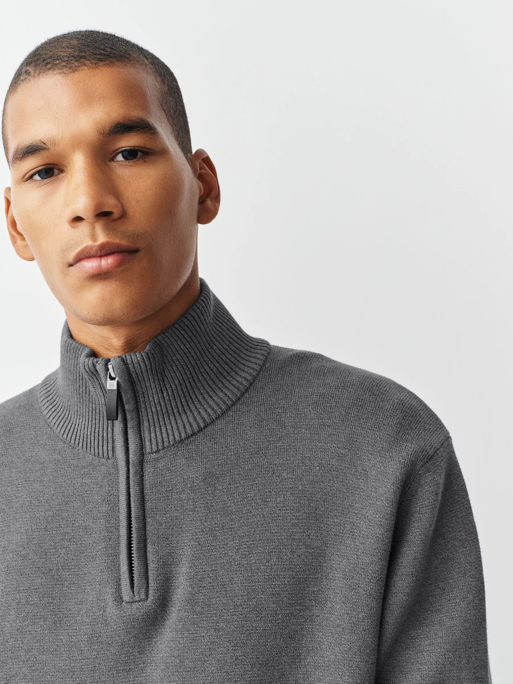 Antraciet - Effen - Regular fit 100% katoenen premium trui met korte rits