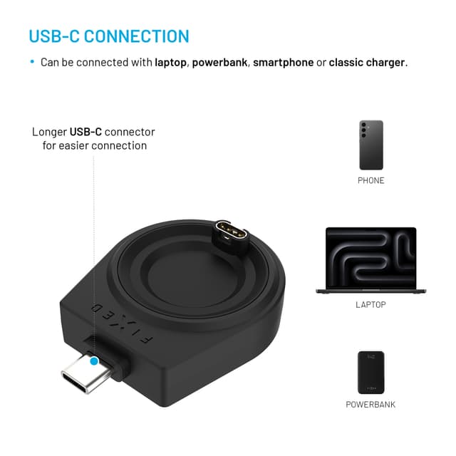 Fixed Garmin Watch trådløs USB-C oplader (sort)