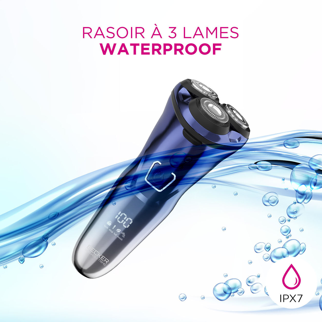 Becker Shaves & Trims Rasoir magnétique à trois lames waterproof bleu - 21x29.5x27.5 cm