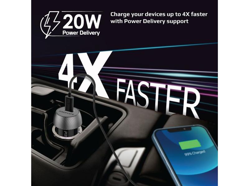 Promate Autoladegerät ProMate PowerDrive-PD20, Mini Car Cha Mini-Ladeadapter mit 20 Watt Power Delivery