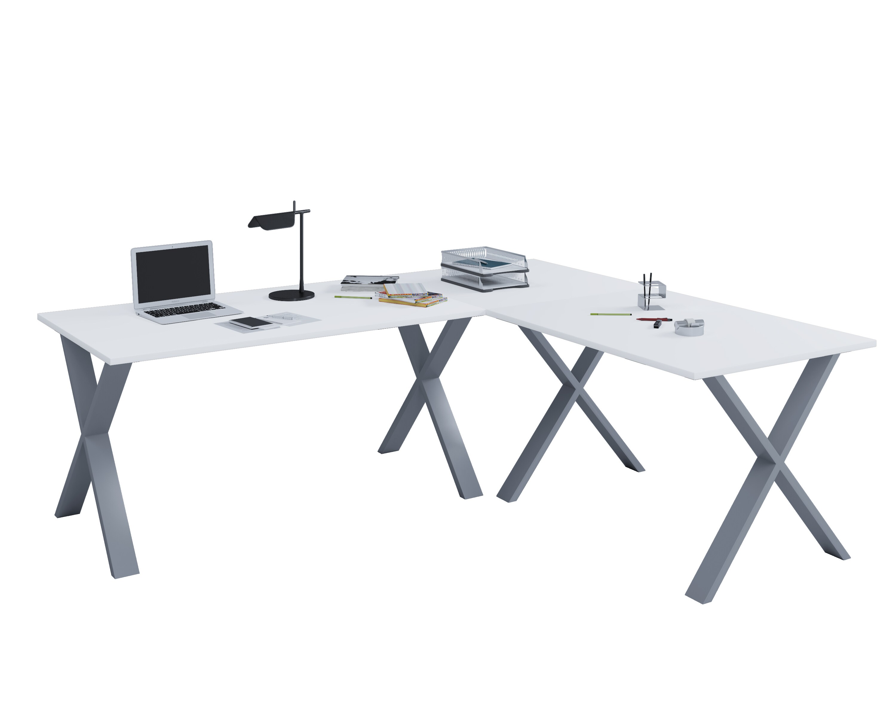 VCM Eckschreibtisch Schreibtisch Computer Winkeltisch Lona T. 80 cm X Silber