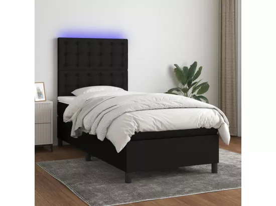 Sommier tapissier avec matelas et LED Noir 90x190 cm Tissu