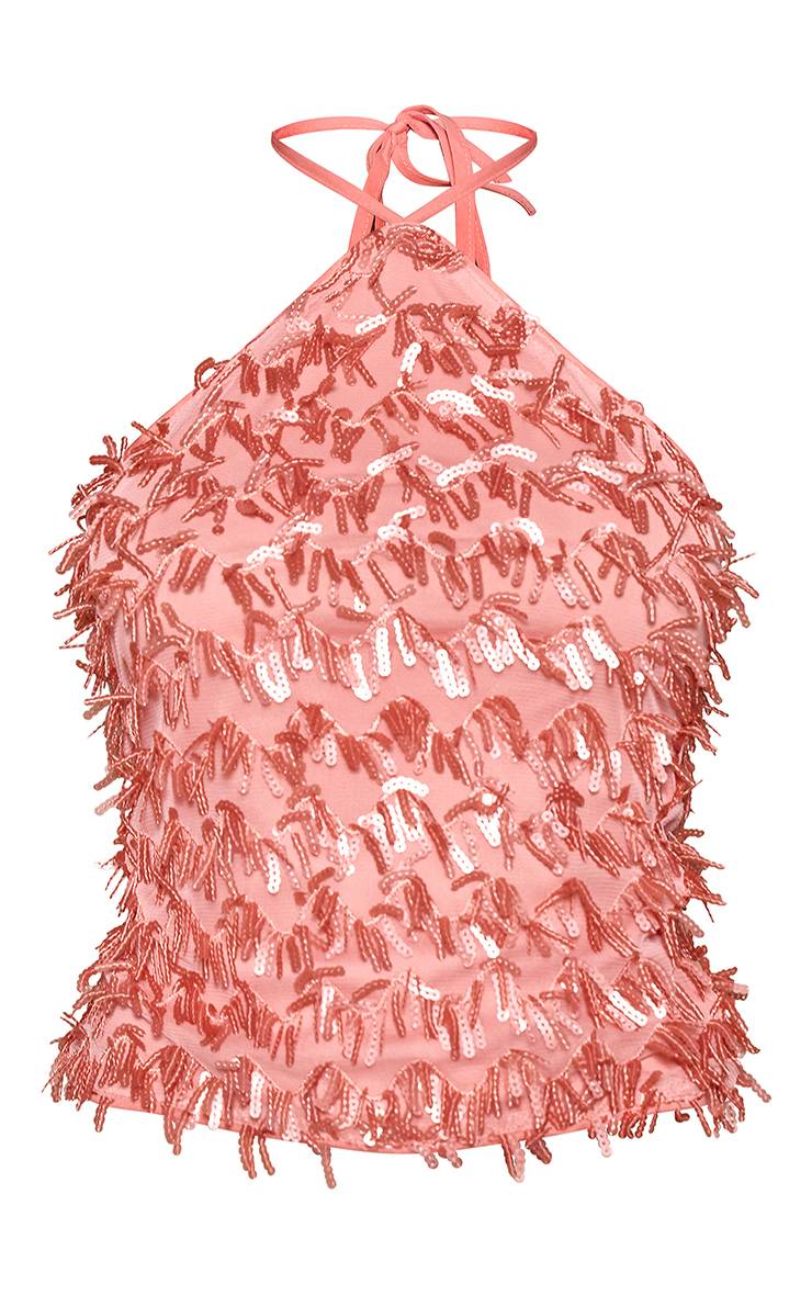 Abricot Haut Dos Nu À Sequins Et Pompons