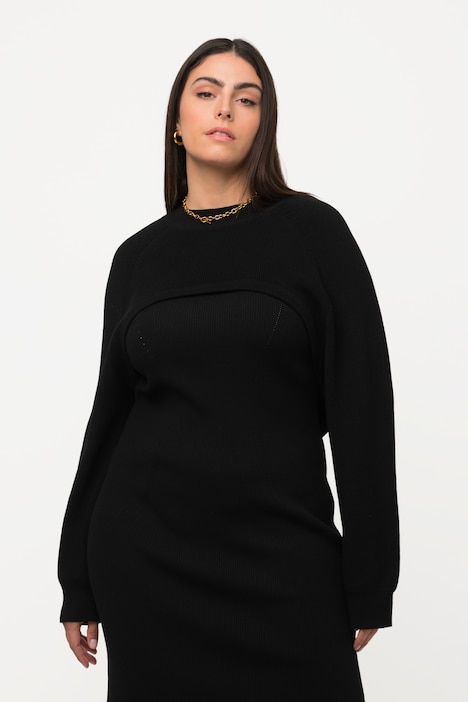 Pullover, kurz, Patentstrick, Rundhals, Langarm