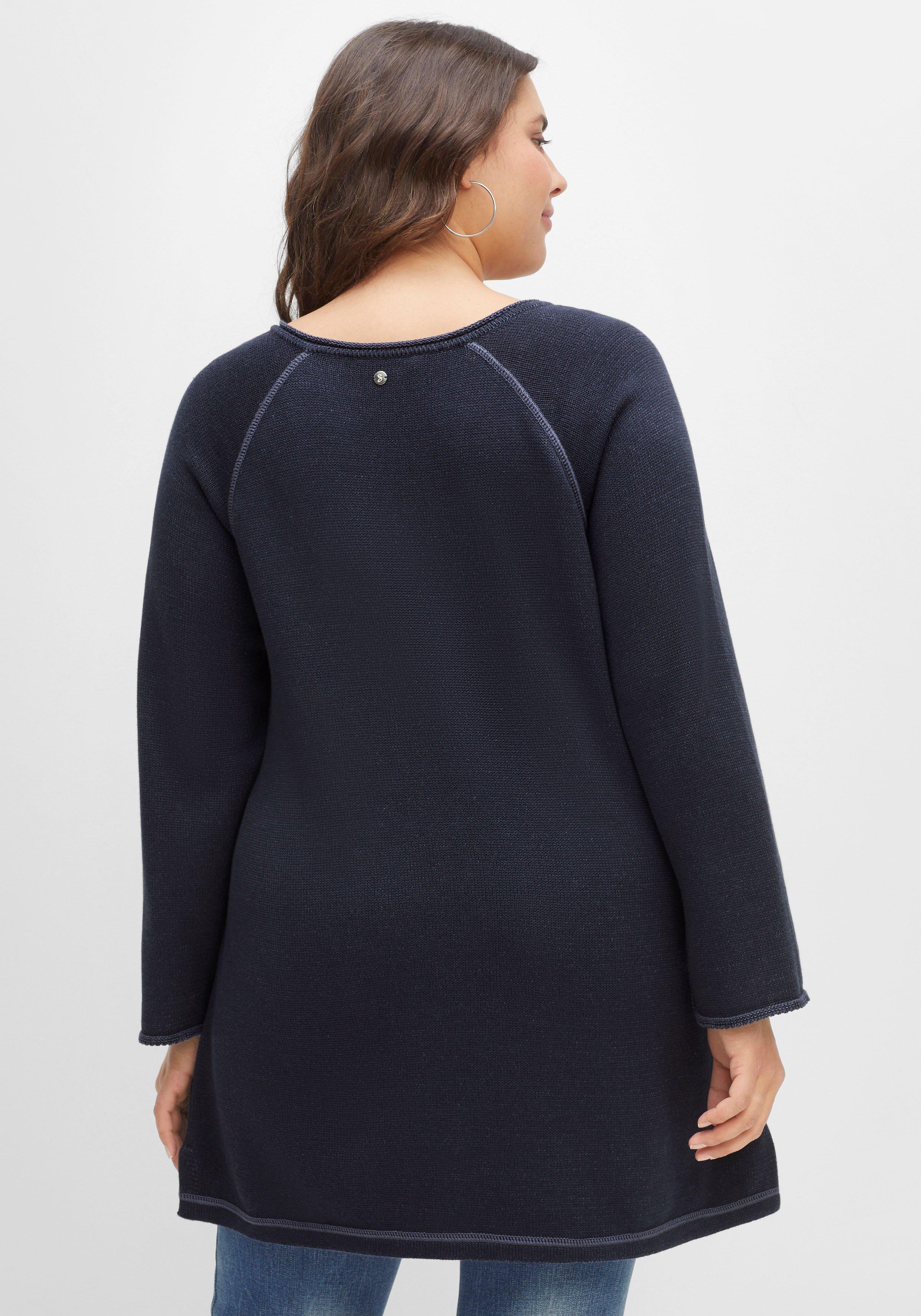 Longpullover mit V-Ausschnitt und Taschen vorn