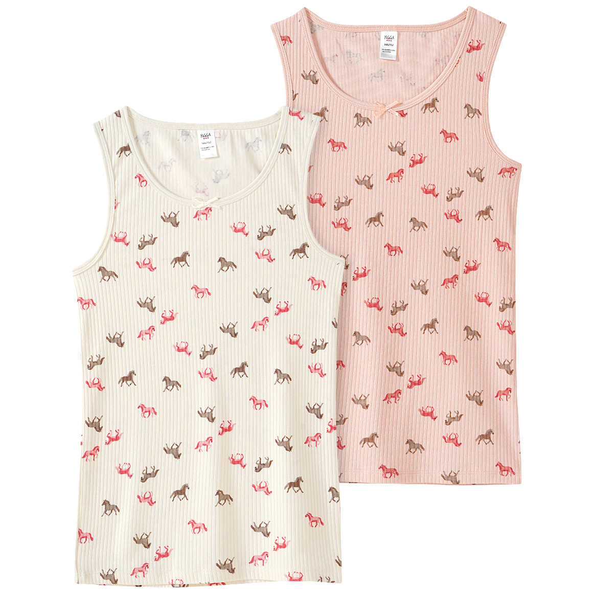Yigga 2 Mädchen Unterhemden mit Pferde-Motiven rosa / creme