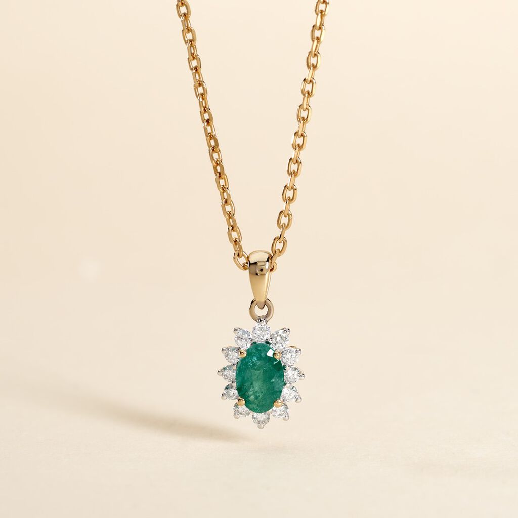 Pendentif Vladimir Or Jaune Emeraude Et Diamant