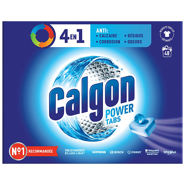 Tablettes anticalcaire lave-linge Calgon 4 en 1, boîte de 48