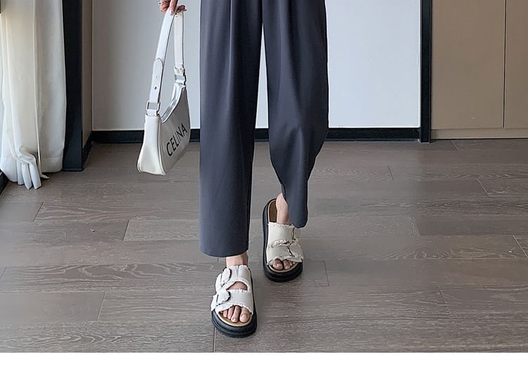 Yohana - Effen cropped rechte broek met elastische taille