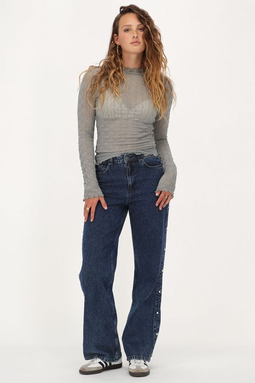 Groene mesh top met  flared mouwen & structuur