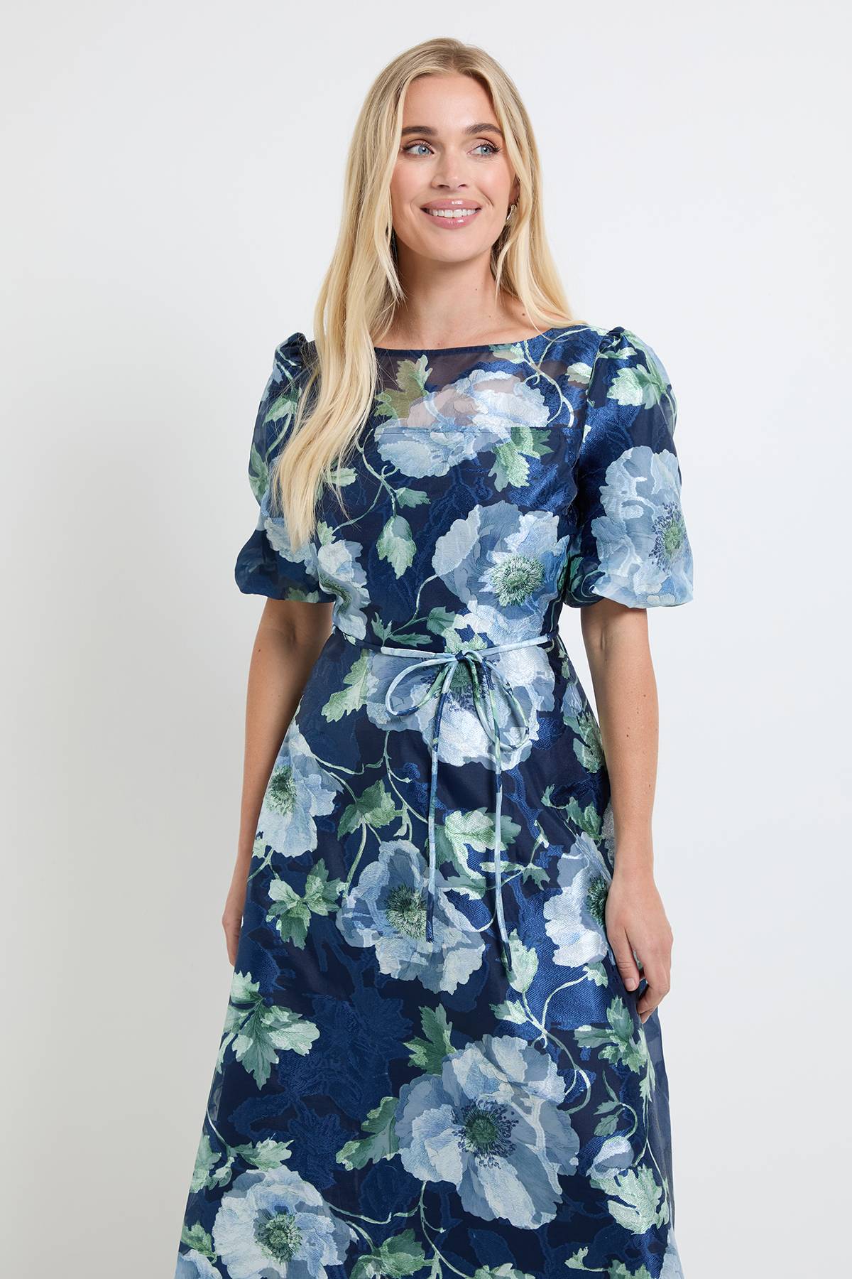 Wallis Robe Midi En Organza Fleuri À Manches Bouffantes Petite