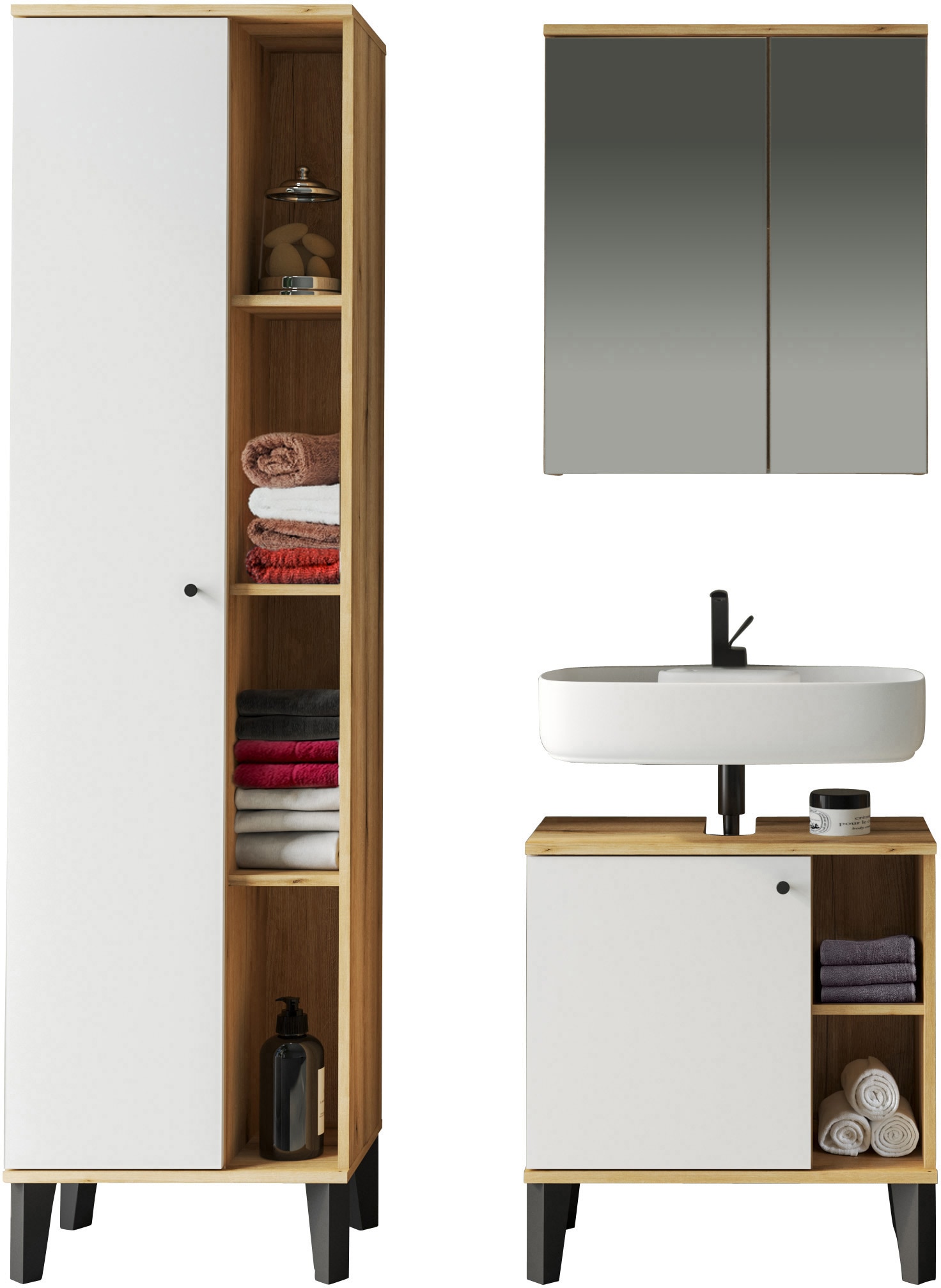 INOSIGN Badmöbel-Set »OSLO, Bad im skandinavischen Design, 3-teiliges Badezimmer« Set, 3 Stk. tlg.