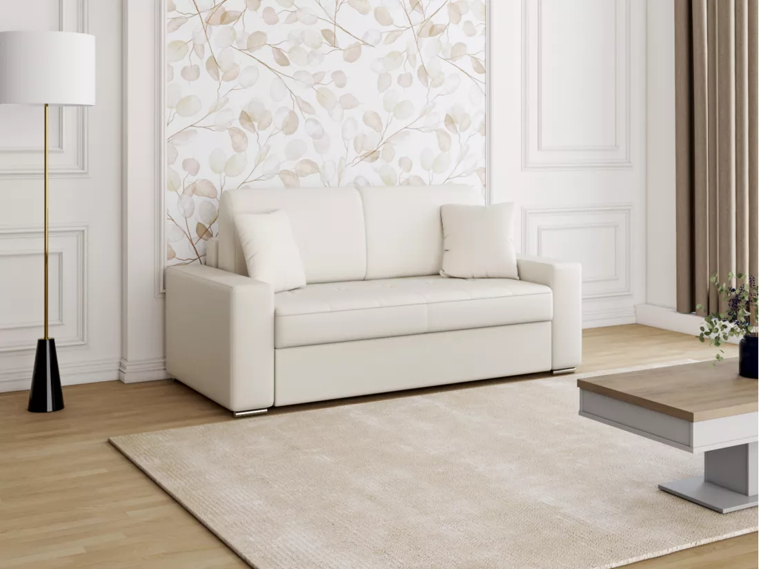 Canapé 2 places convertible express en simili EMIR - Blanc - Couchage 120 cm - Matelas 22 cm