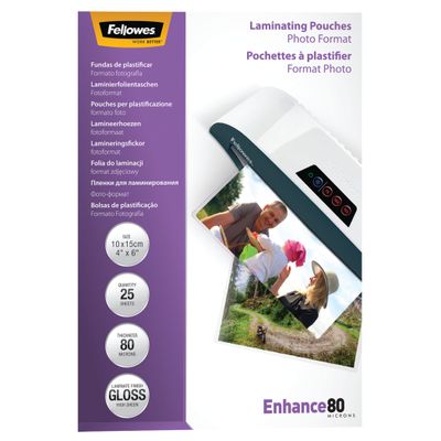 Fellowes - 25 pochettes de plastification photo (108 x 159 mm) - 80 microns - brillantes