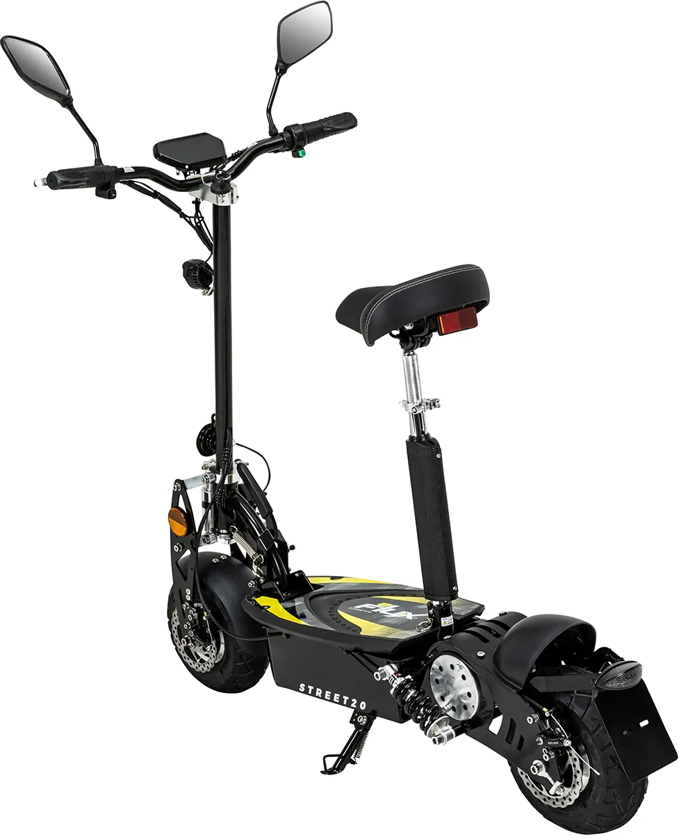 eFlux Street 20 E-Scooter mit Straßenzulassung, 20 km/h, 500 Watt, Elektroroller mit Sitz, klappbar (Schwarz)