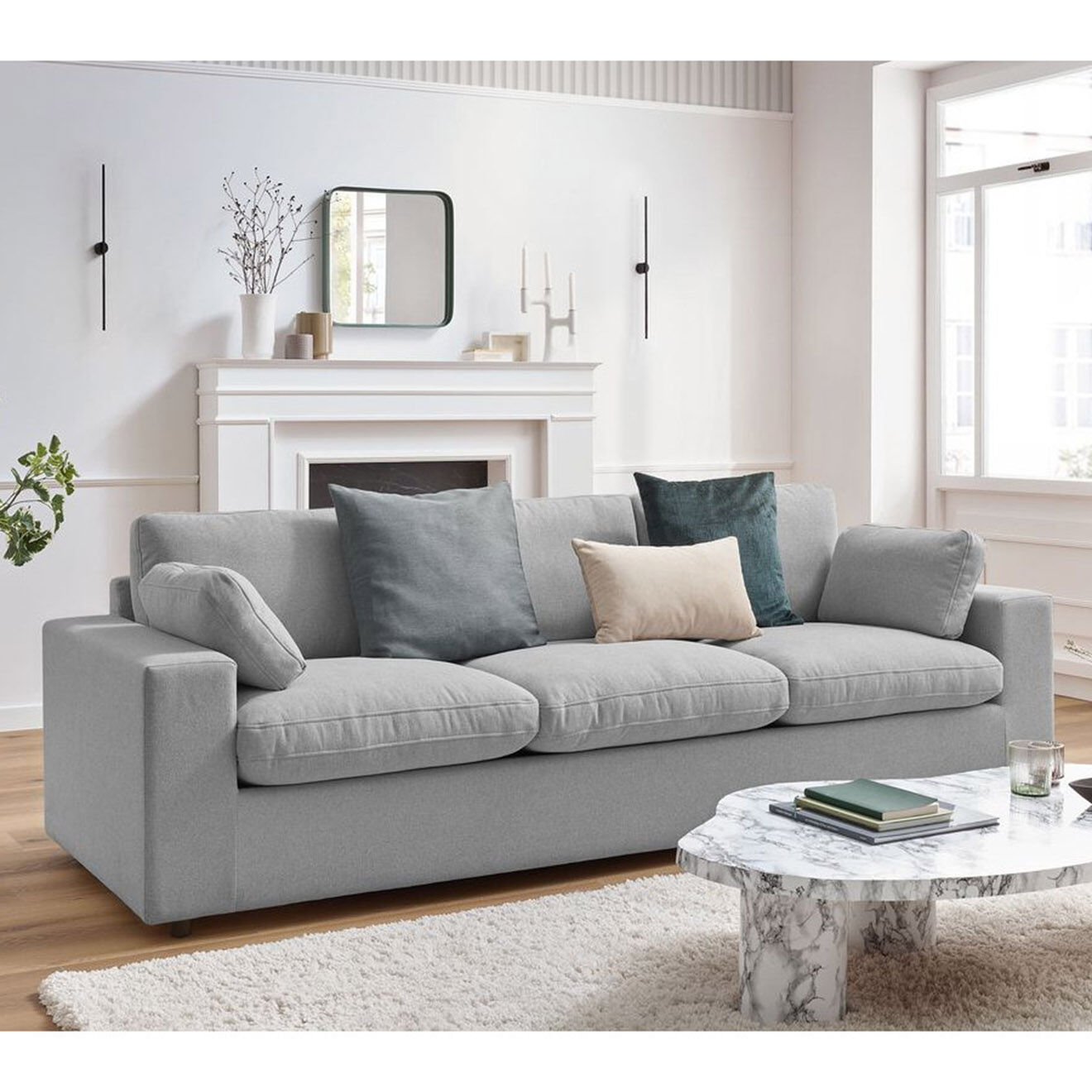 Bobochic Canapé droit fixe 3 places belair gris clair - 250x93x80 cm