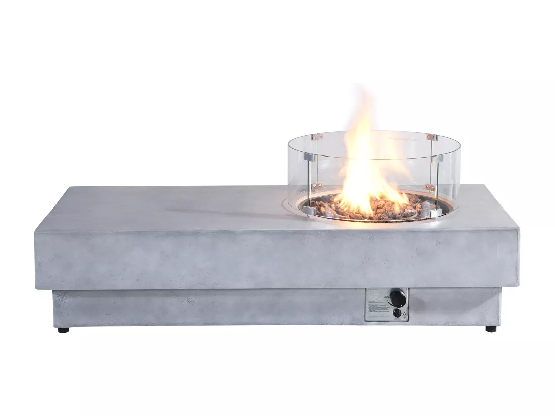 Table braséro rectangulaire au gaz en MGO effet béton – Foyer rond - SEROZA