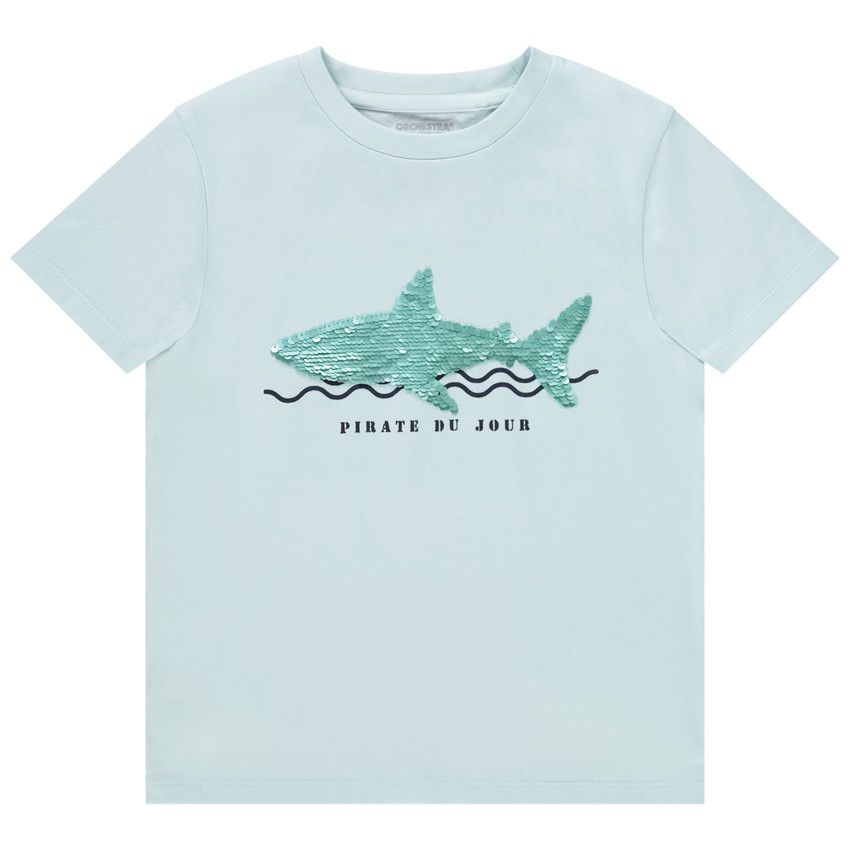 T-shirt manches courtes avec sequins magiques pour garçon - Bleu