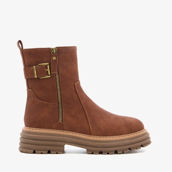 Blue Box dames biker boots cognac