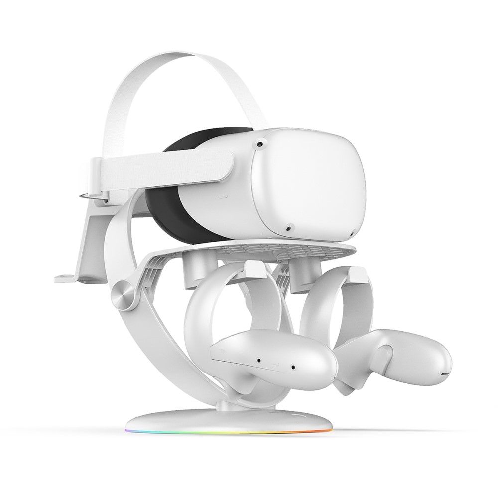3in1 Meta Quest / Oculus Quest 2 Halterung für VR Brille / Controller   Kopfhörer mit RGB LED - Weiss