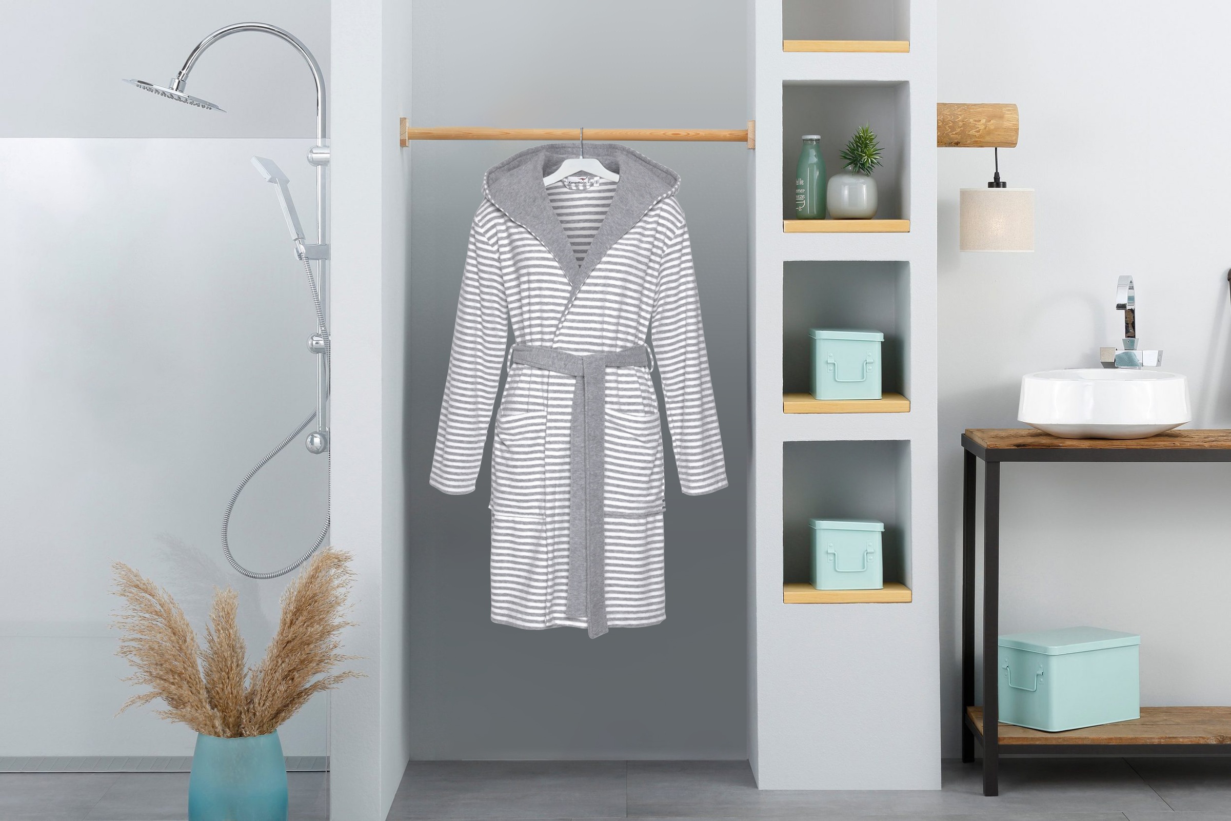 KangaROOS Herrenbademantel »Luana, ideal für Sauna & Spa, Hotelbademantel, Morgenmantel«, 1 Stk. Streifen - Bademantel für Herren, gestreift, S-4XL
