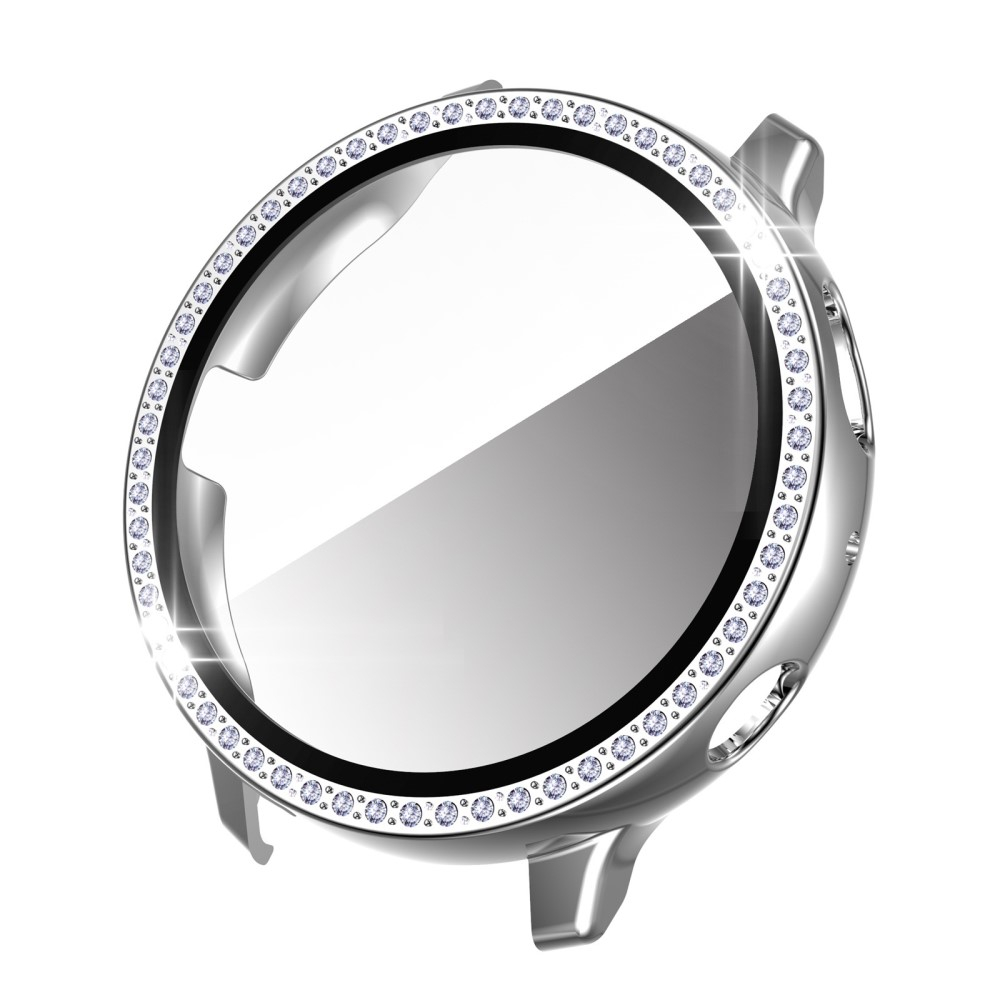 Samsung Galaxy Watch Active 2 (40mm) Galvanisierte Glitzer Strass Bumper Hülle   Display Schutzglas - Weiss / Silber