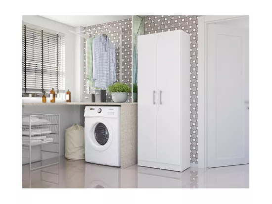Armoire de Buanderie et Cellier Blanche 5 Niches L 61 H 170 P 31.8 cm