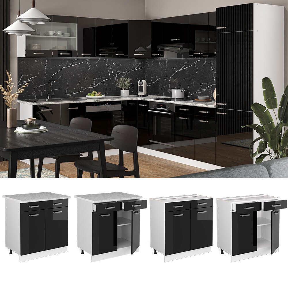 Vicco Schubunterschrank Küchenschrank R-Line Solid Weiß Schwarz 80 cm modern Arbeitsplatte
