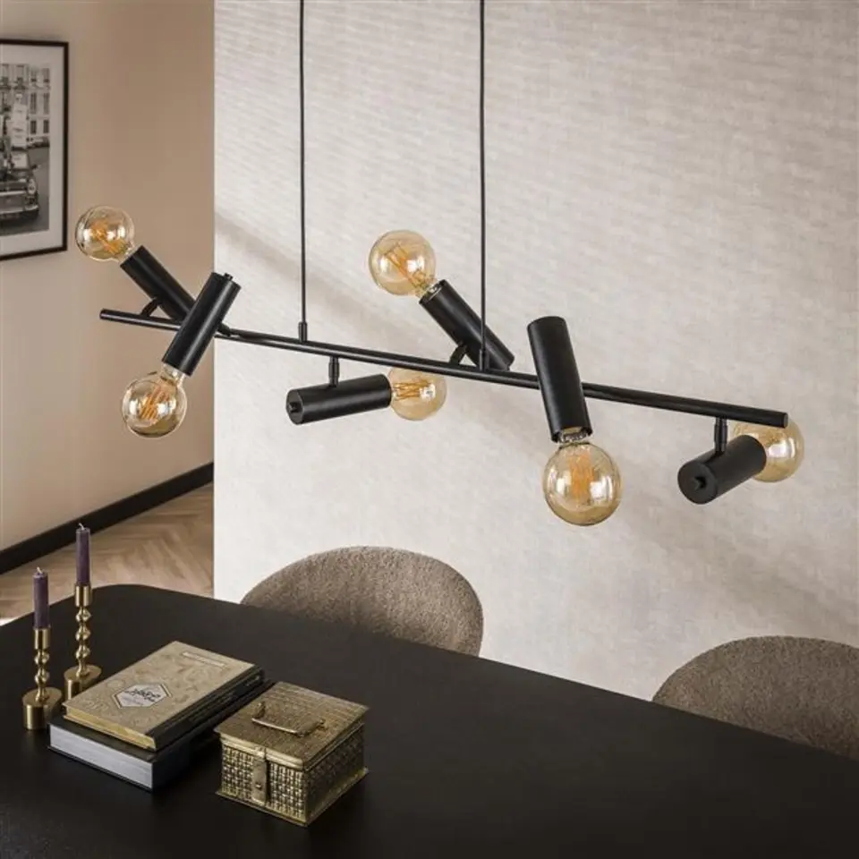 Hanglamp Johannes 6-lichts zwart metaal - 40x110x150 cm - Metaal - Grijs