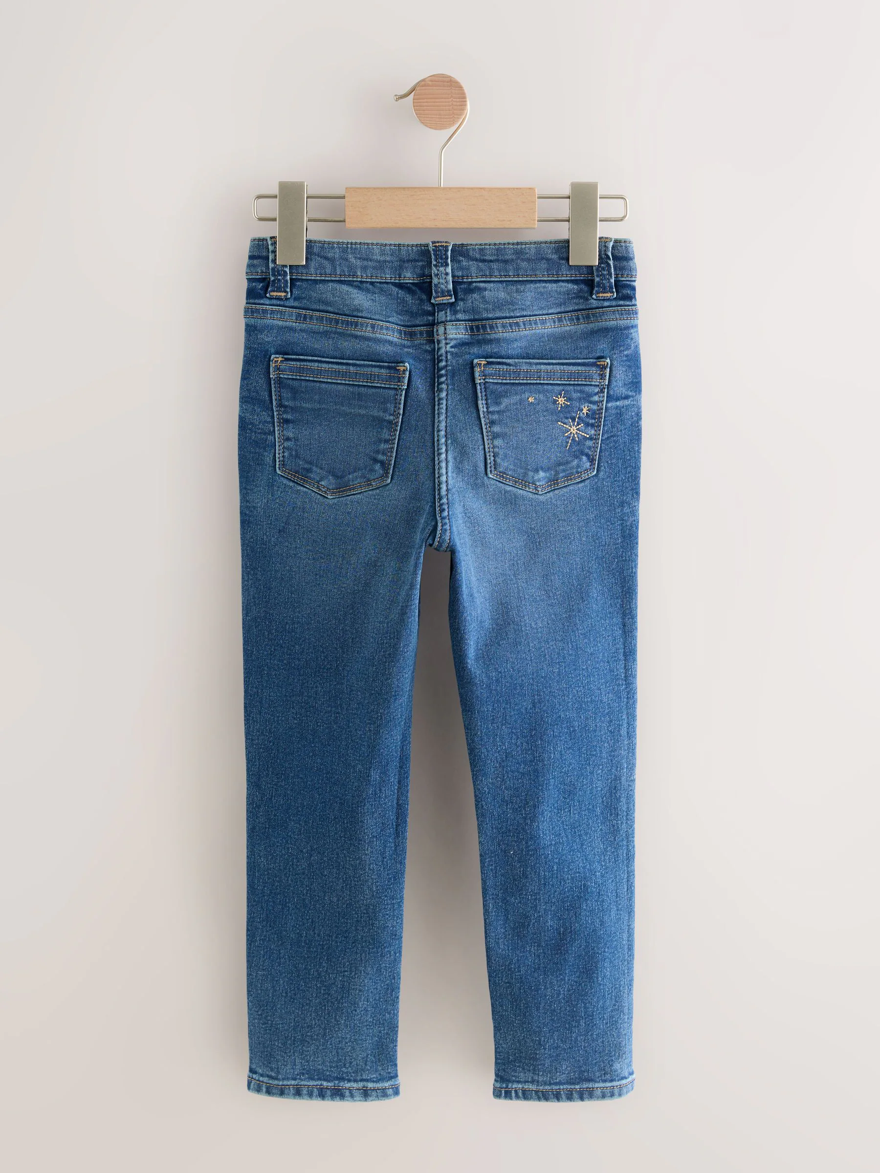Normaal blauw - Jeans met rechte pijpen en bloemenborduursel (3-16jr)
