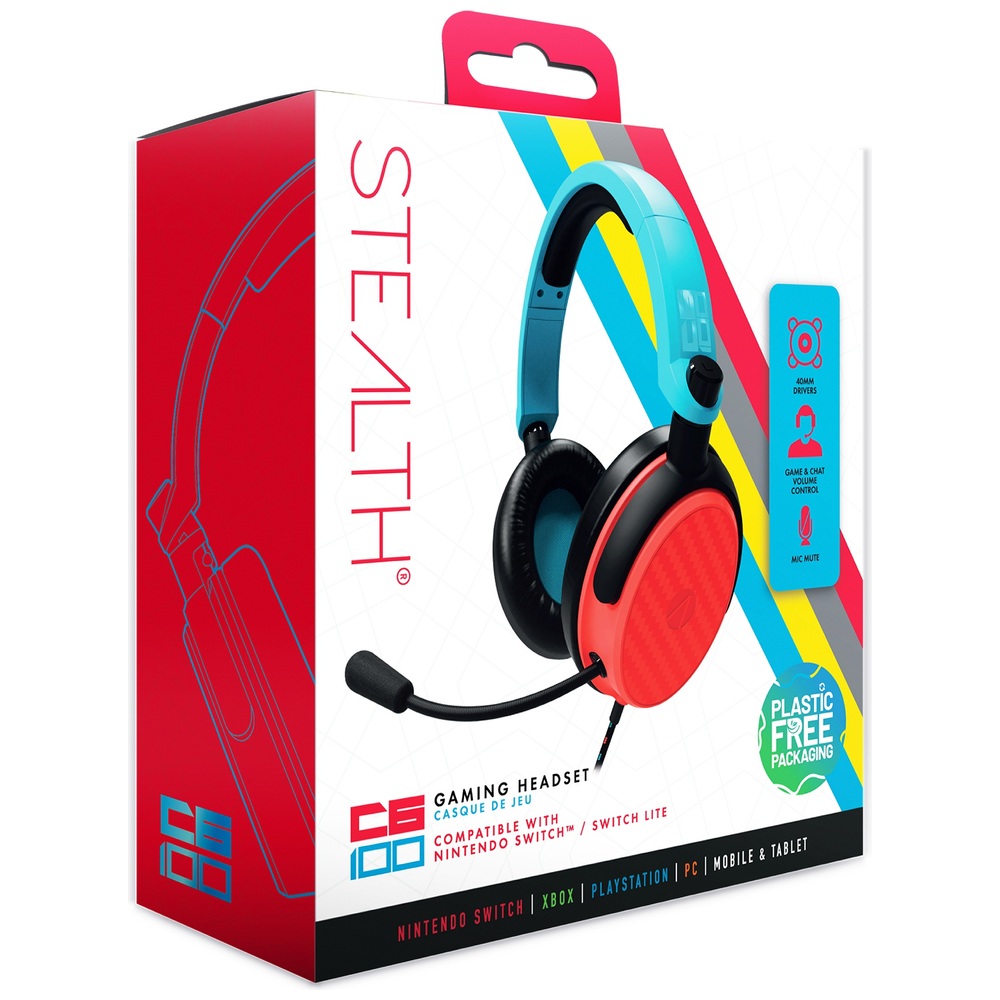 Stealth C6-100 Gaming-Headset für Xbox, PS4/PS5, Switch, PC & Mobilgeräte – Neonblau & Rot