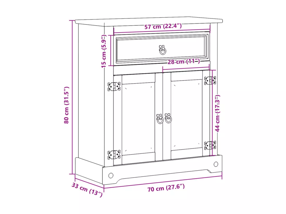 Armoire de salle de bain Corona 70x33x80 cm bois de pin massif