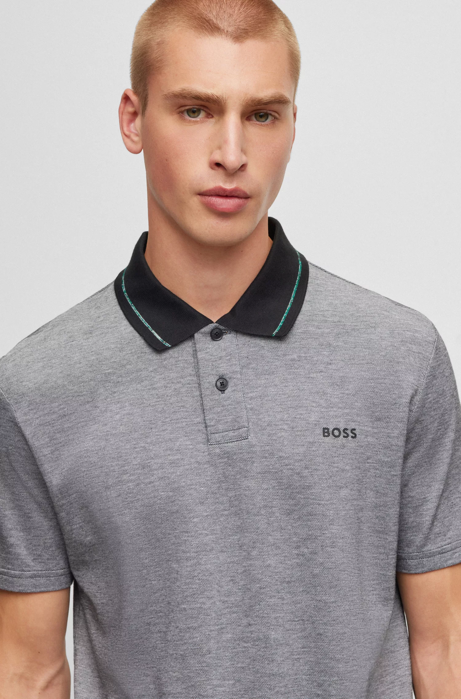 Camisa polo BOSS com estampa do logo laranja em piqué de algodão Oxford.