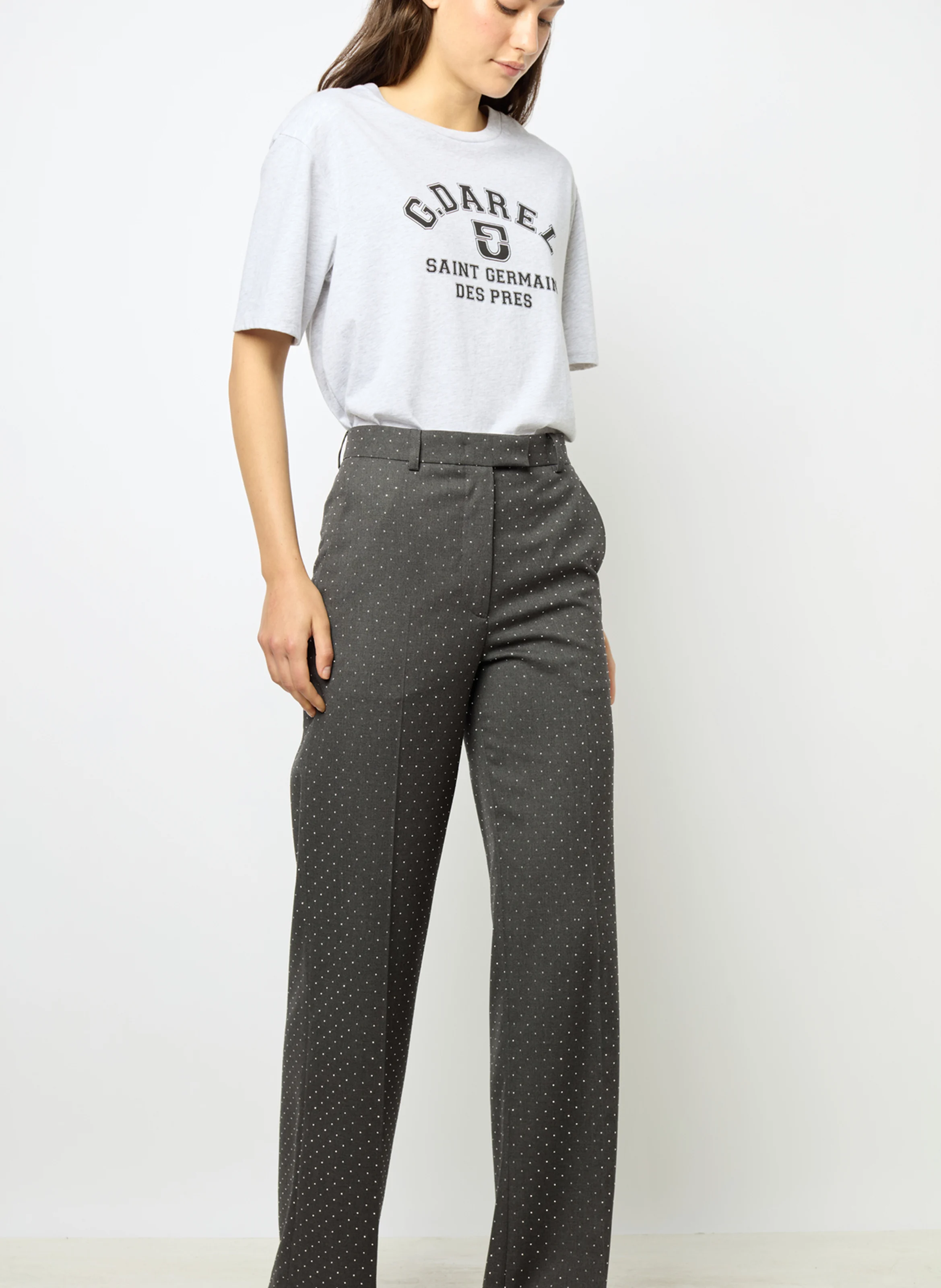 DALI - Pantalon droit à mini strass | Gris