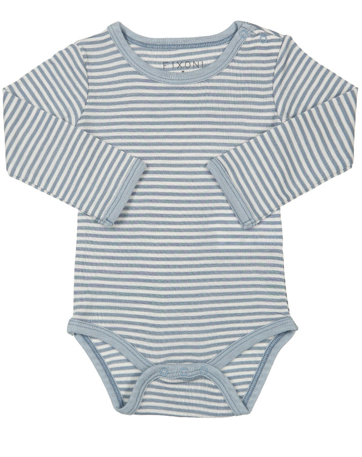 Langarm-Body JOY STRIBE mit Seide in blau/weiß