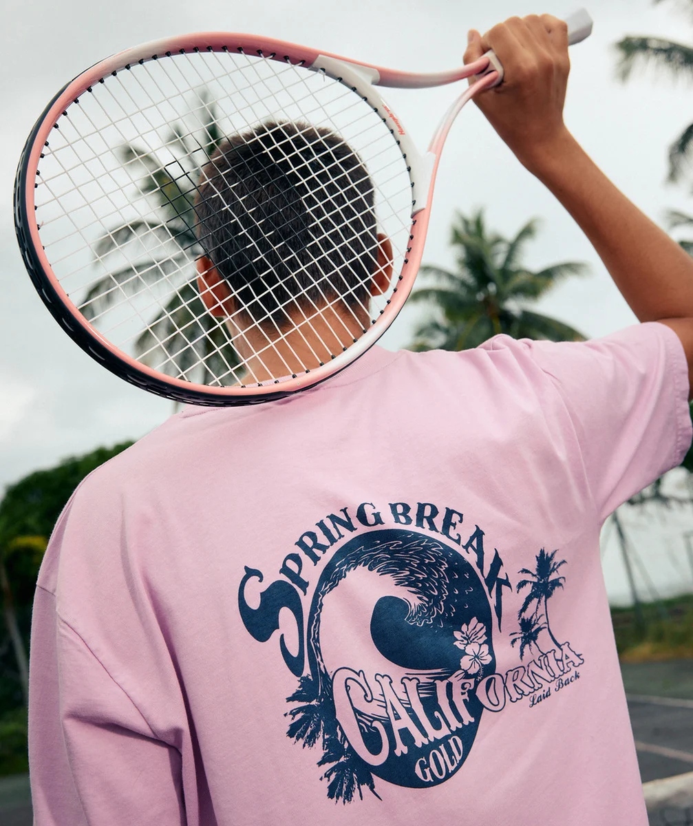 t-shirt manches courtes garçon en coton bio rose motif spring break