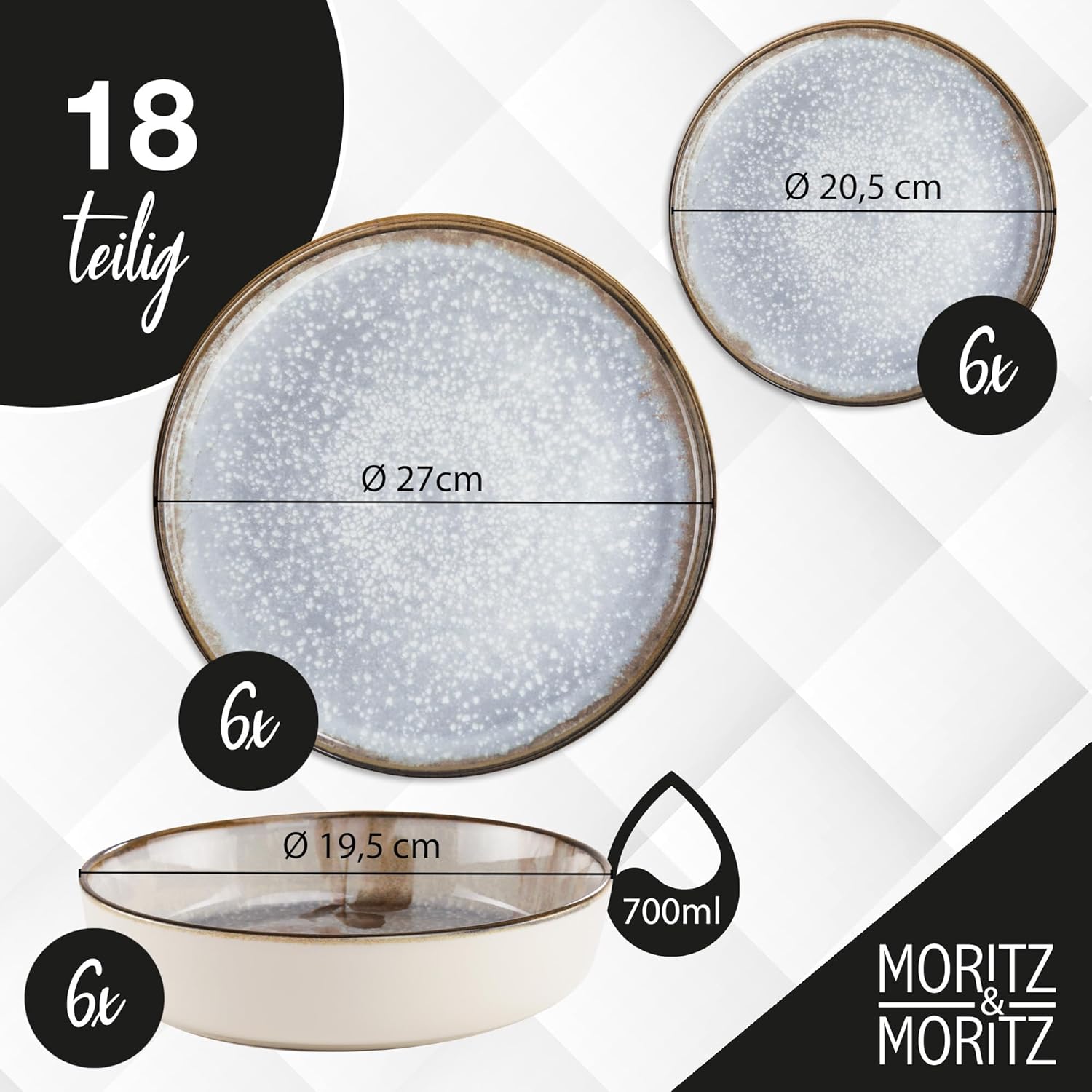 Moritz & Moritz BLOSSOM Porzellan Geschirrset 6 Personen 24-tlg. - Modernes Tafelservice mit verspieltem Design - Pflegeleichtes Kaffeeservice mit Teller Set, Schüsseln & Tassen - Kombiservice