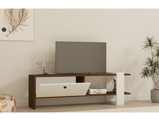 CONCEPT1 - Meuble TV Gaye - Noyer, Blanc 120 x 36,8 x 25