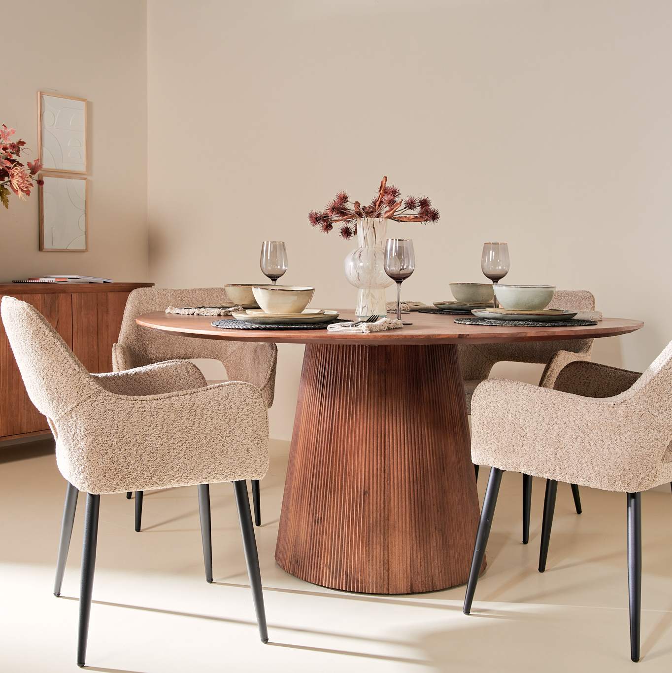 by fonQ Grand Eettafel Lichtbruin Mangohout - Ã 120 cm