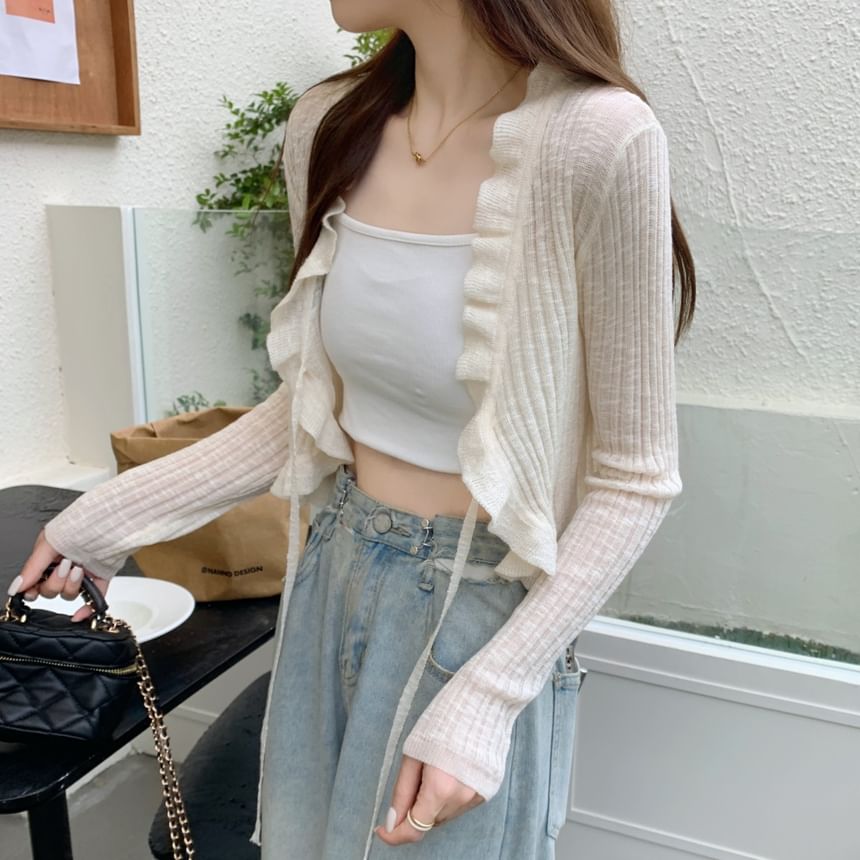 Shinsei - Effen cropped vest met ruches