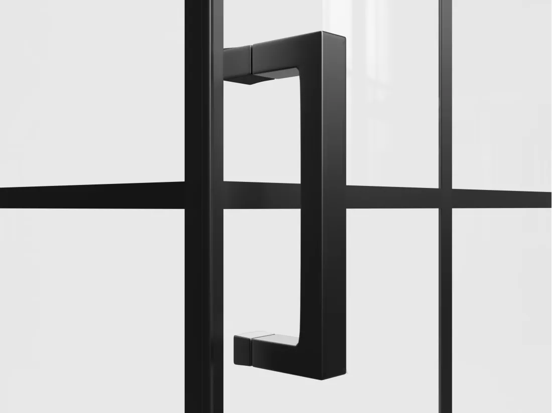 Paroi de douche fixe avec porte pivotante serigraphiée noir mat - 120 x 80 x 190 cm - CAPARICA
