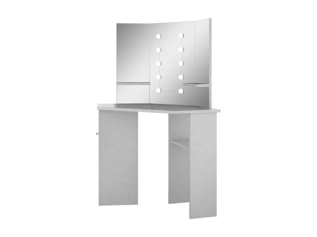 Coiffeuse d'angle avec LED Gris béton 111x54x141,5 cm