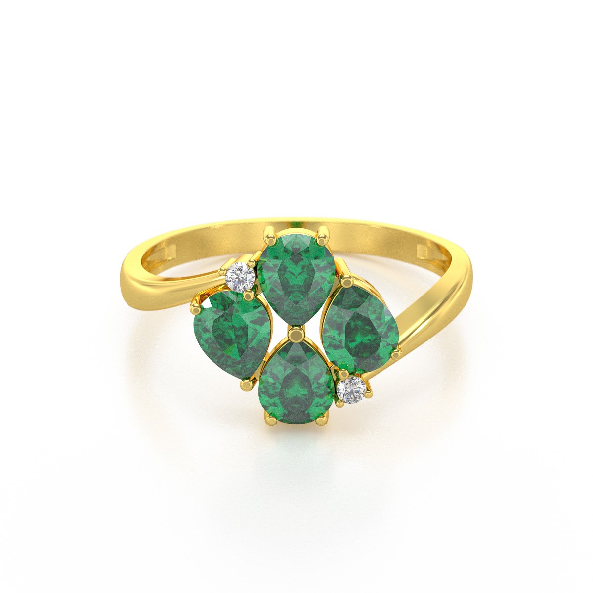 Bague ADEN Or 585 Jaune Emeraude et diamants 1.87grs