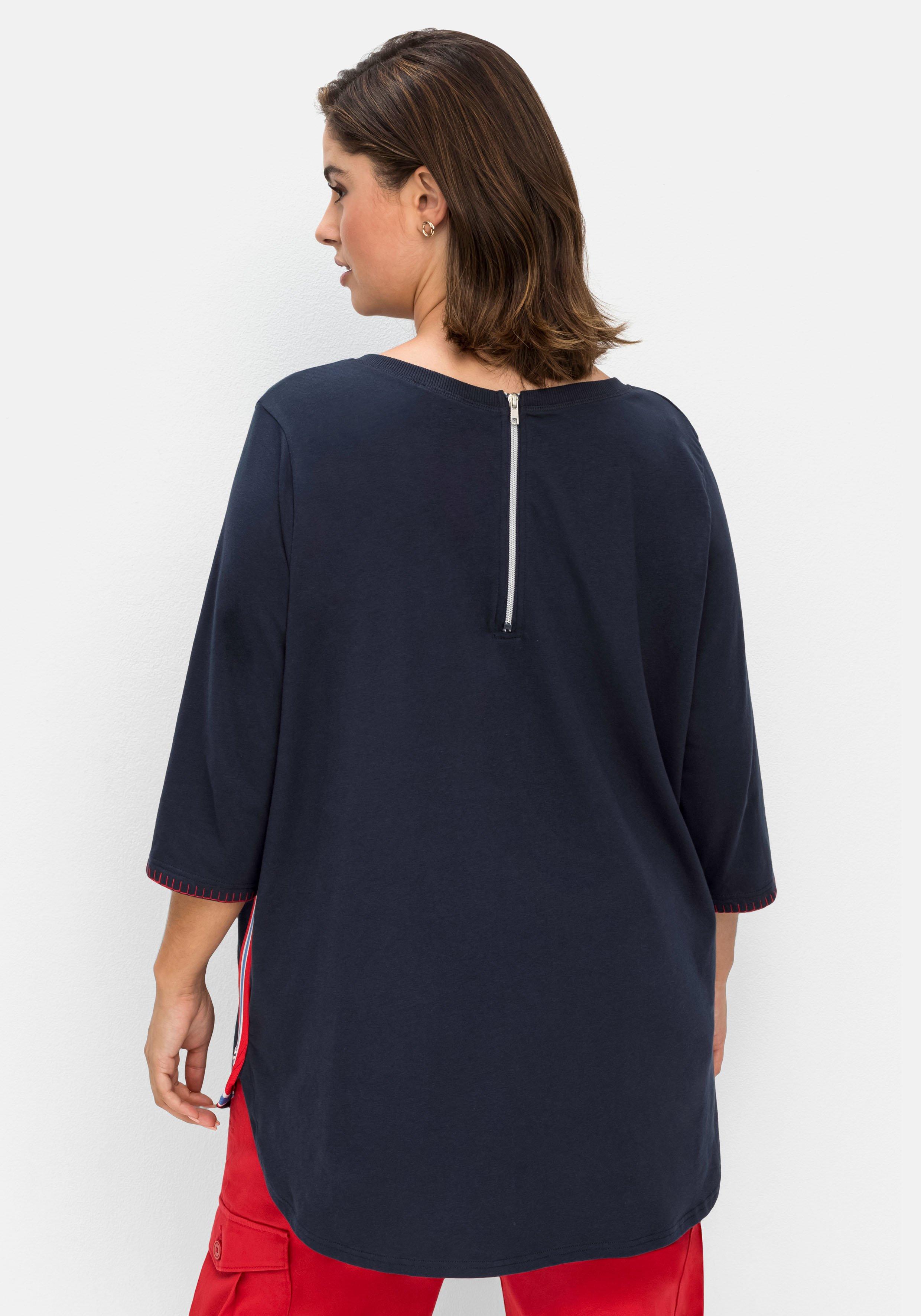 Longshirt mit Galonstreifen seitlich