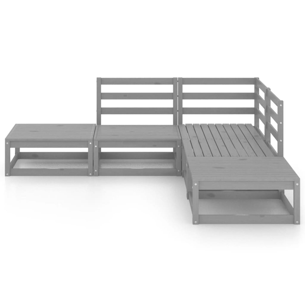 Salon de jardin meuble d'extérieur ensemble de mobilier 5 pièces gris bois de pin massif