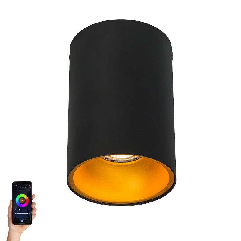 Smart spot zwart met goud incl. wifi GU10 lichtbron - Deep